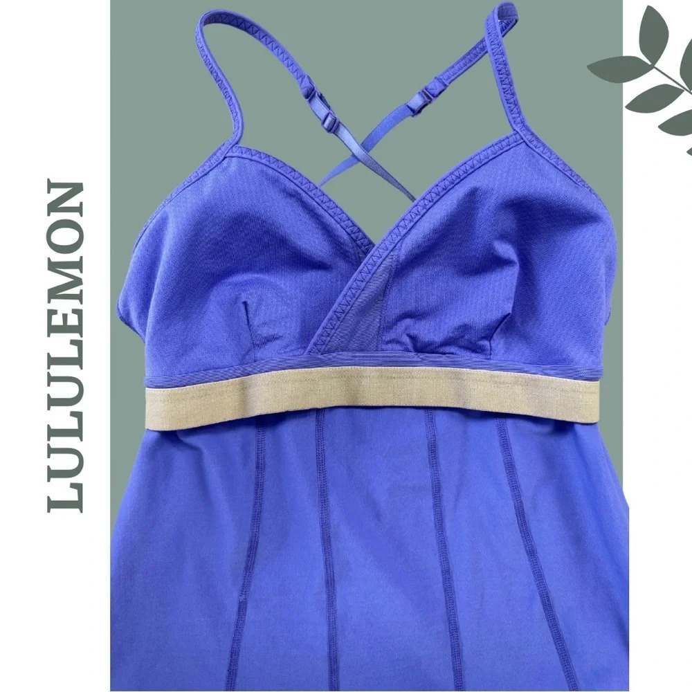 🛍️3/$40 Lululemon Purple Tank Top Built In Sports Bra Criss Cross Back Strap 4 - Picture 7 of 8